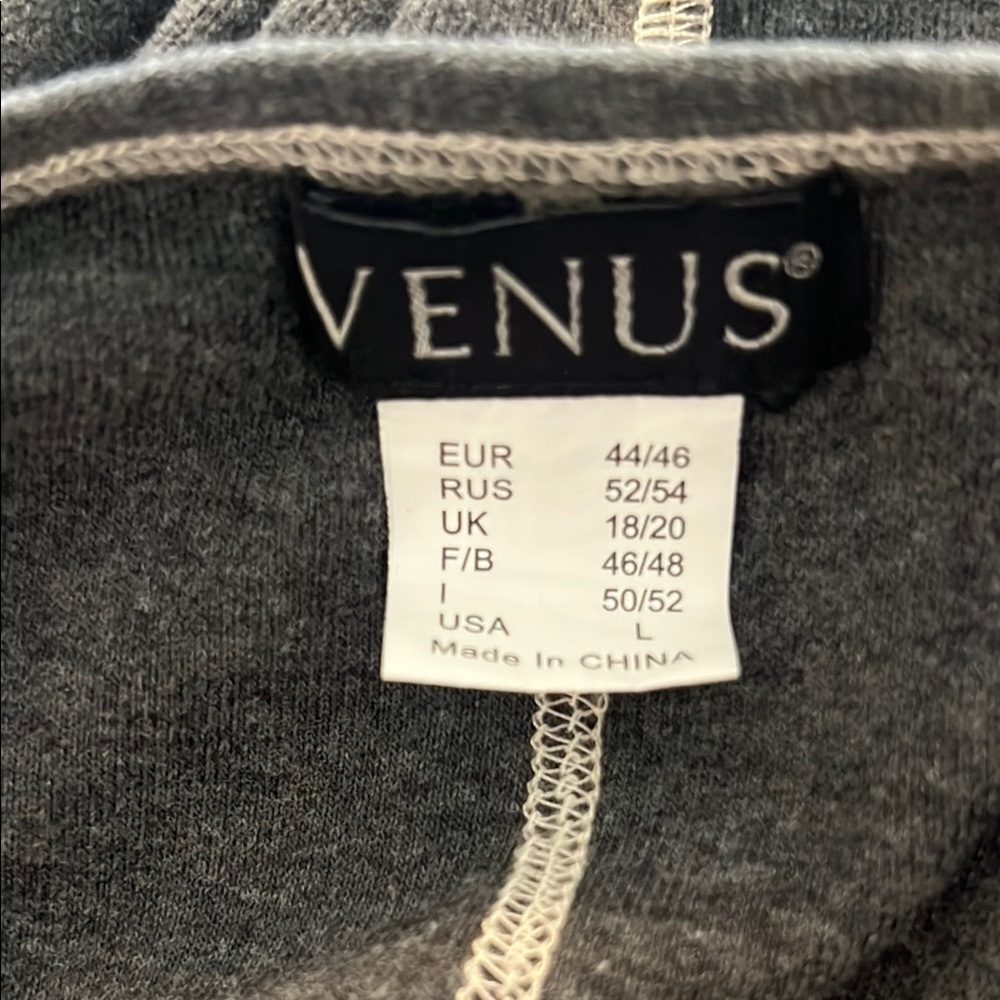 Venus Gray Knit Contrast Stitch Lace Up Henley Long Sleeve Top Large L - Picture 7 of 8